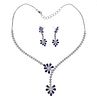18K Gold Diamond Sapphire Floral Necklace Earrings Set