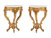 A Pair of Louis XV Style Giltwood Marble-Top Console Tables