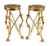 A Pair of Continental Gilt Bronze Tables with Specimen Marble and Mosaic Tops