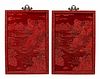 A Pair of Chinese Export Carved Red Lacquer Panels
