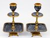 PAIR OF LIMOGES ENAMEL AND BRASS CANDLESTICKS
