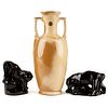 Grp: 3 Frankoma Pottery Ada 1950s Large Vase w/ Cougar Original Bookends