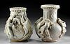 Pair of 19th C. Chinese Qing Blanc De Chine Vases