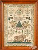 English silk on linen sampler, dated 1835 with cat
