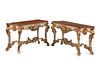 A Pair of Italian Painted and Parcel Gilt Console Tables with Faux Marble Tops
