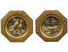 PAIR OF GILT AND PAINTED BRONZE WALL PLAQUES