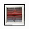 Victor Vasarely Op Art Black & Red Lines