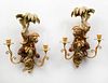 PAIR OF POLYCHROMED COMPOSITION AND METAL TWO LIGHT SCONCES