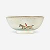 A Chinese Export porcelain gilt and polychrome decorated punch bowl with horses and riders 18th/19th century