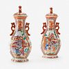 A pair of Chinese Export porcelain Rose Mandarin covered vases circa 1790