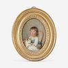 English School 18th century Portrait Miniature of Anne Seppings and Her Cat