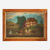 American School 19th century River Landscape with View of House and Boaters