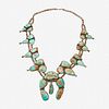 A Navajo silver and Royston turquoise squash blossom necklace 20th century