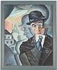 Signed, 20th C. Cubist Figural Painting