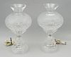 Pair of Waterford Crystal Hurricane Style Lamps