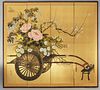 Japanese Fuji Torii Painted Silk 4 Panel Screen