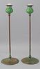 Pair Arts & Crafts Bronze and Glass Candle Sticks
