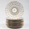 Set of Twelve Herend Porcelain Dinner Plates in the 'Sevres Roses' Pattern
