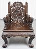 Chinese Carved Hardwood Armchair with Dragons