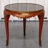 Chinese Red Lacquer And Marble Side Table