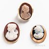 Three Gold and Hardstone Cameo Items