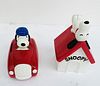 Pair of Vintage Snoopy Piggy Banks, Racer & Doghouse