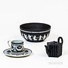Wedgwood Black Jasper Dip Bowl, Cup, Saucer and Black Teapot