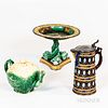 Three Majolica Glazed Ceramic Table Items