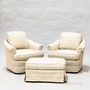 Pair of Brunschwig & Fils Custom Overupholstered Madeline Chairs and an Ottoman