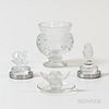 Two Lalique Figures, Ring Dish, and Small Vase