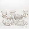 Group of Etched Colorless Glass Plates and Vases