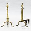 Pair of Engraved Brass Urn-topped Andirons