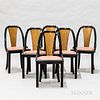 Set of Six Art Deco Upholstered Part-ebonized Dining Chairs