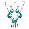 Frank Vacit
(Zuni, 1915-1999)
Silver and Turquoise Channel Inlay Necklace and Post Earring Set