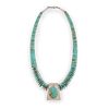 Jimmy Calabaza, Ca'Win
(Kewa, 20th century)
Lone Mountain Rolled Turquoise Necklace, with Sterling Silver Pendant
