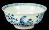 A WORCESTER BOWL, C1770  painted in underglaze blue with a version of the Zig-Zag Fence pattern,