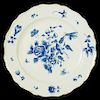 A BOW PLATE, C1758-65 finely printed in underglaze blue with flower sprays and insects, 20cm diam,