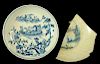 A LOWESTOFT SAUCER AND A WASTER FROM THE FACTORY SITE, C1770-75 AND C1765-70  the saucer transfer