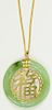 A CHINESE, JADE AND GOLD COLOURED METAL PENDANT ON GOLD NECKLET, MARKED 18K