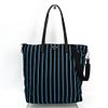 Prada 1BG189 Women's Tessuto Stampato,Leather Tote Bag Blue,Black BF328368