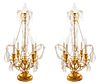A PAIR OF GIRANDOLE GILDED BRONZE AND CUT GLASS TABLE LAMPS, AFTER E.F. CALDWELL (AMERICAN 1895-1959), CIRCA 1920-1930  