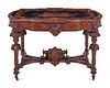 A Victorian Carved, Inlaid and Painted Walnut Writing Desk