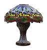 An Art Nouveau Style Cast Bronze and Leaded Glass Dragonfly Table Lamp 