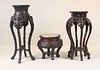 Three Chinese Stone Inset Carved Hardwood Stands