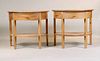 Pair of Scrubbed Pine Demi-Lune Pier Tables