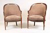 Two Regency Style Walnut Barrel Back Club Chairs