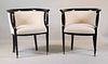 Pair of Barrel Back White-Upholstered Club Chairs