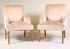Pair of Tan Velvet Upholstered Armchairs