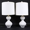 Pair of White-Glazed Ceramic Table Lamps