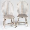 Pair of Grey Painted Bow Back Windsor Side Chairs